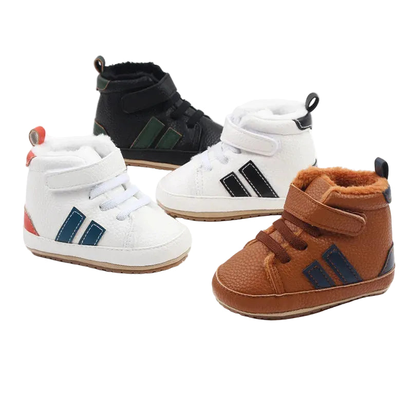 Fluffy Striped Hightop Shoes | Navy & White
