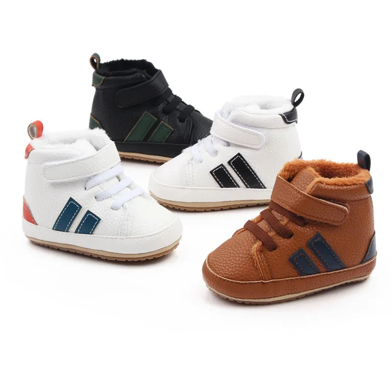 Fluffy Striped Hightop Shoes | Black & Green