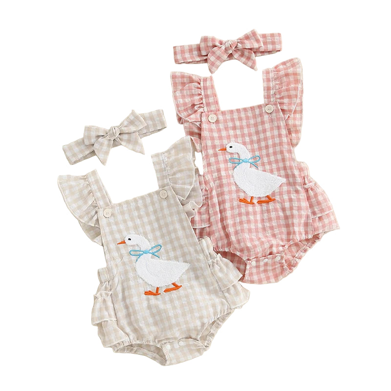 Gingham Goose Romper | Beige