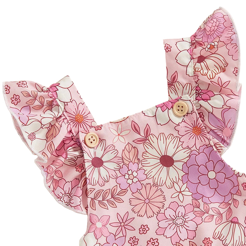 Lydia Frill Romper & Matching Headwrap | Pink Floral