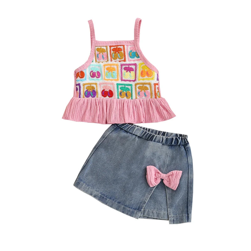 Crochet Denim Skort Set | Cherry Squares