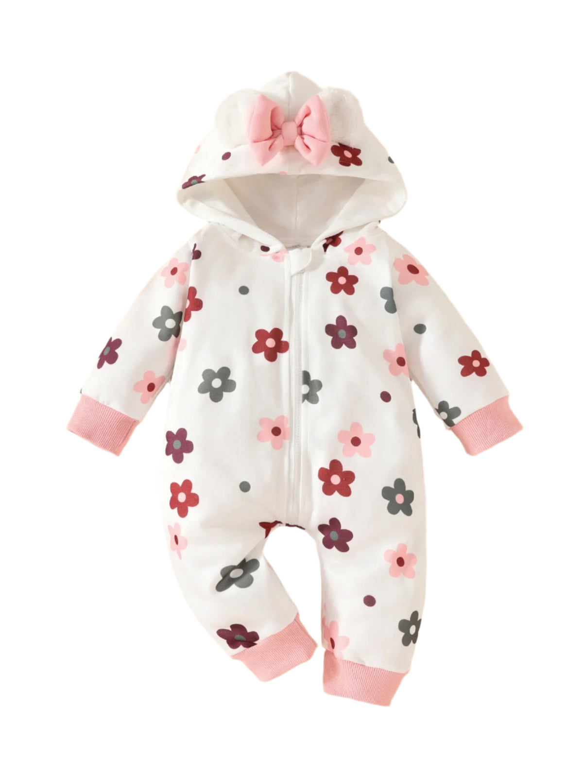 Ear Hooded Zip Floral Romper | 3 Colours