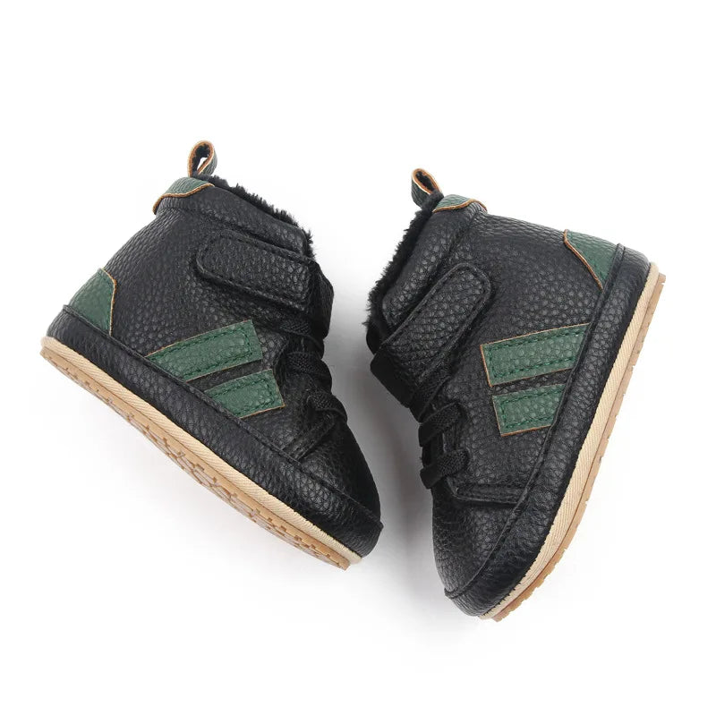 Fluffy Striped Hightop Shoes | Black & Green