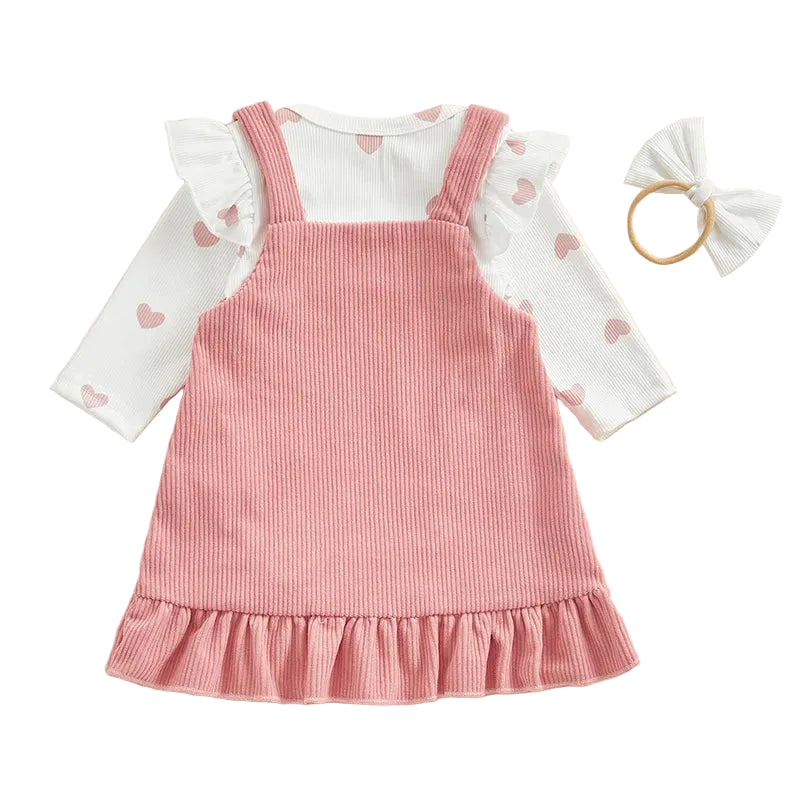 Pink Hearts Overall Dress Set