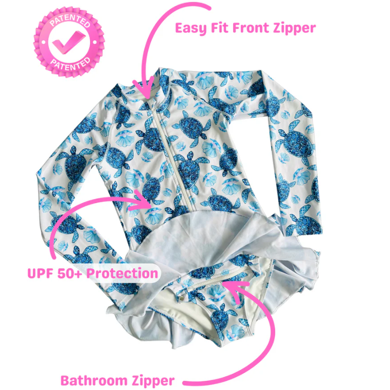 ZipMAE Swimwear - Girls Long Sleeve Swim Suit | Tide Rider
