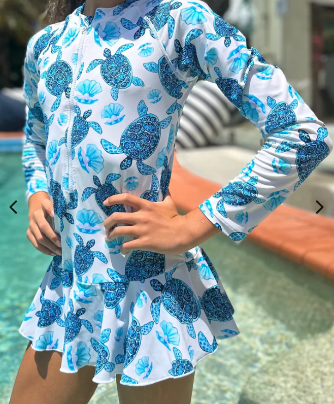 ZipMAE Swimwear - Girls Long Sleeve Swim Suit | Tide Rider