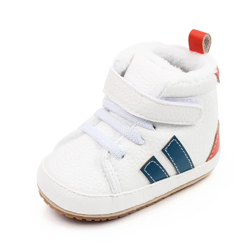 Fluffy Striped Hightop Shoes | Navy & White