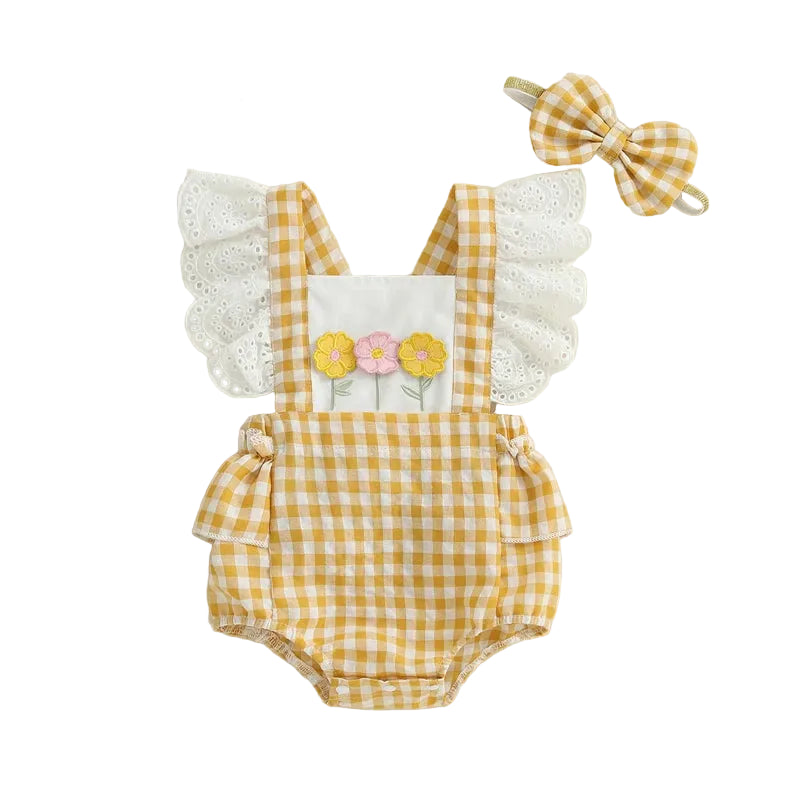Flower Garden Romper | Honey Gingham