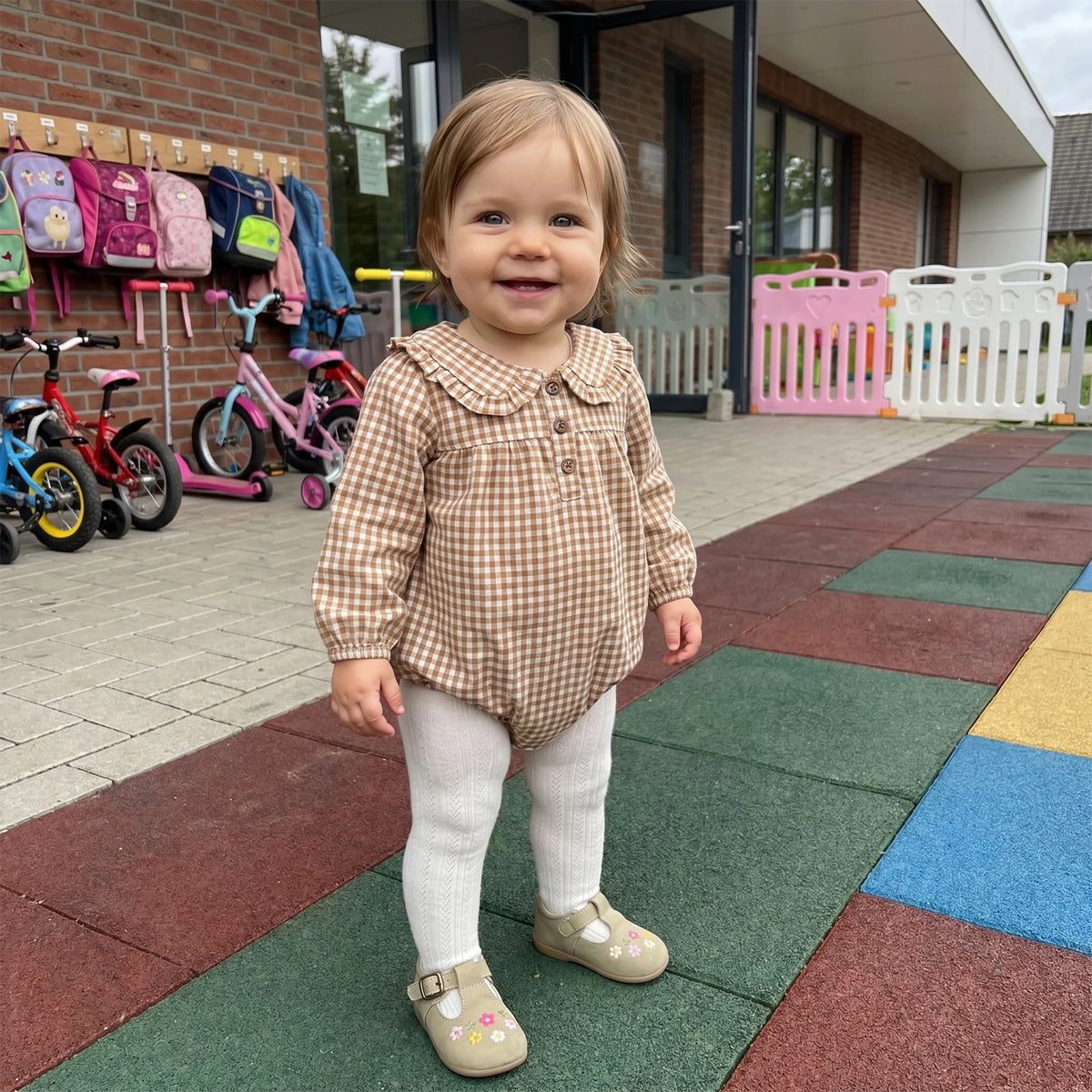 Lottie Gingham Romper | Coffee