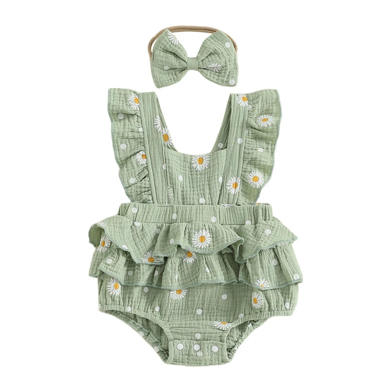 Betty Ruffled Floral Romper | Sage