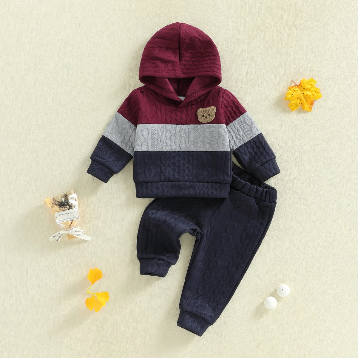 Teddy Stripe Hoodie Set