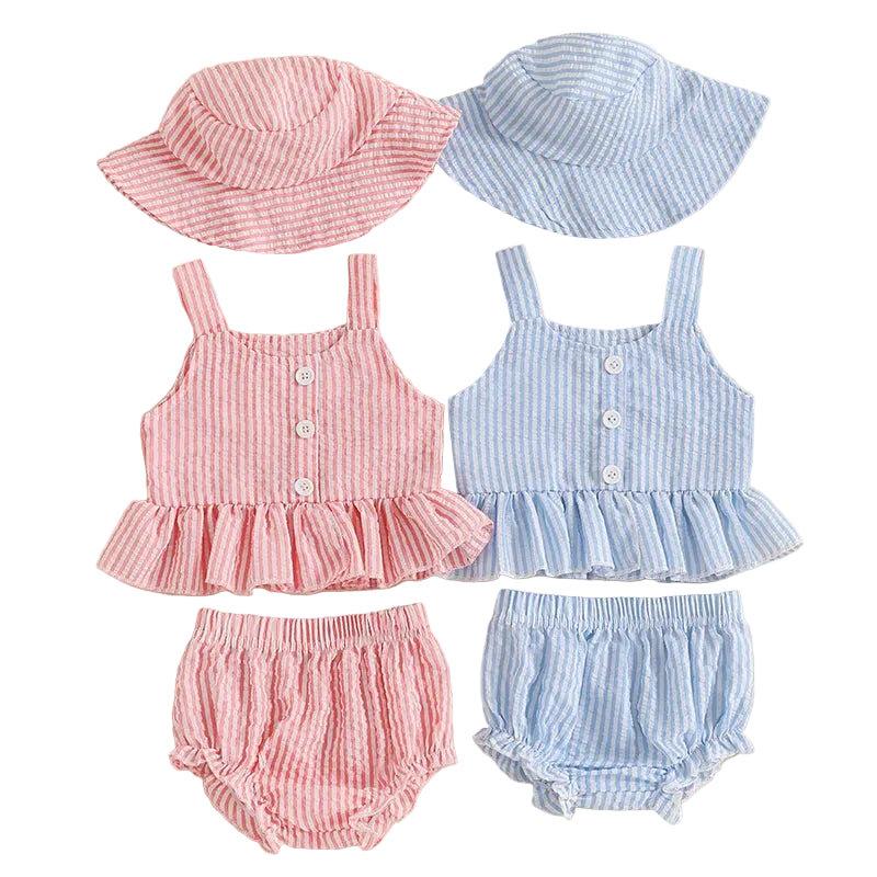Peplum Summer Stripe Set & Hat | Pink