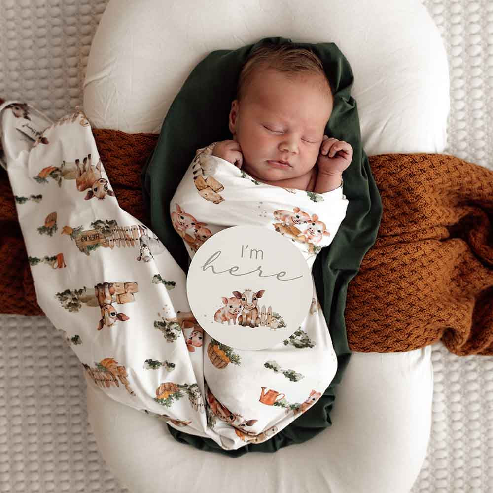 Snuggle Hunny Kids - Organic Baby Jersey Wrap & Beanie Set | Farm