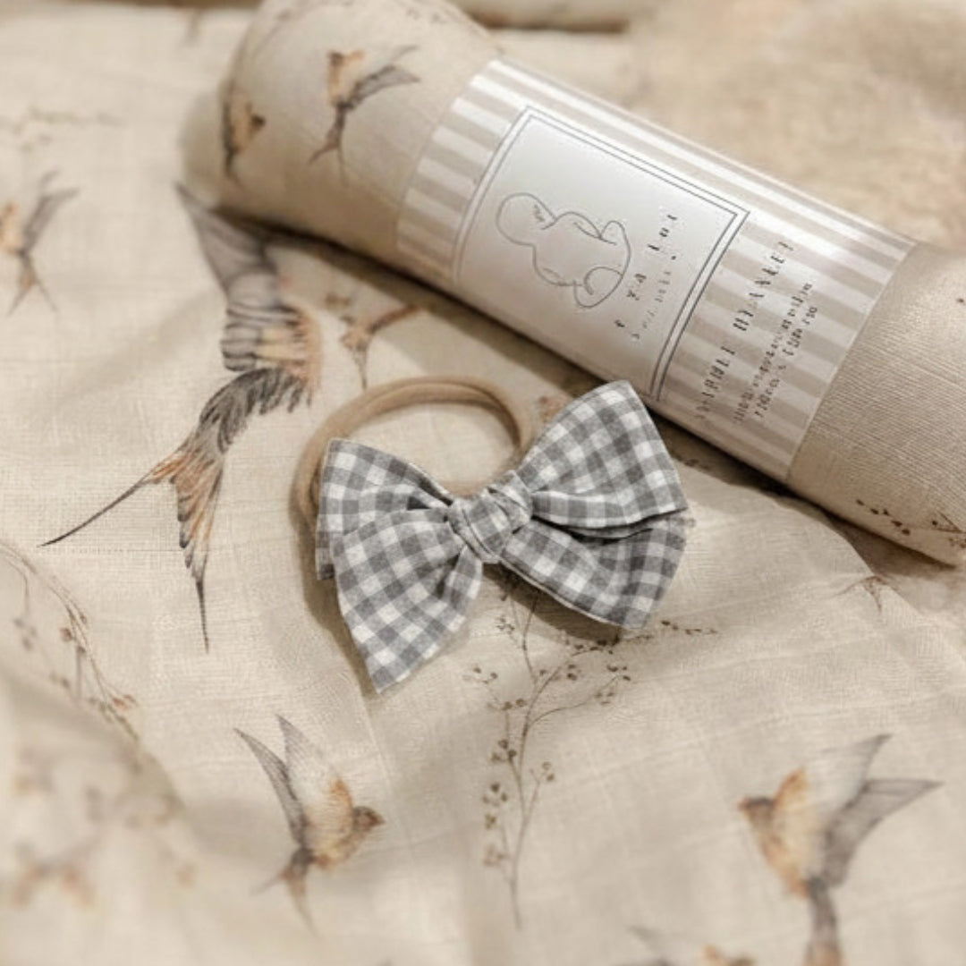 Pop Ya Tot - Baby Bow Headband | Stone Gingham