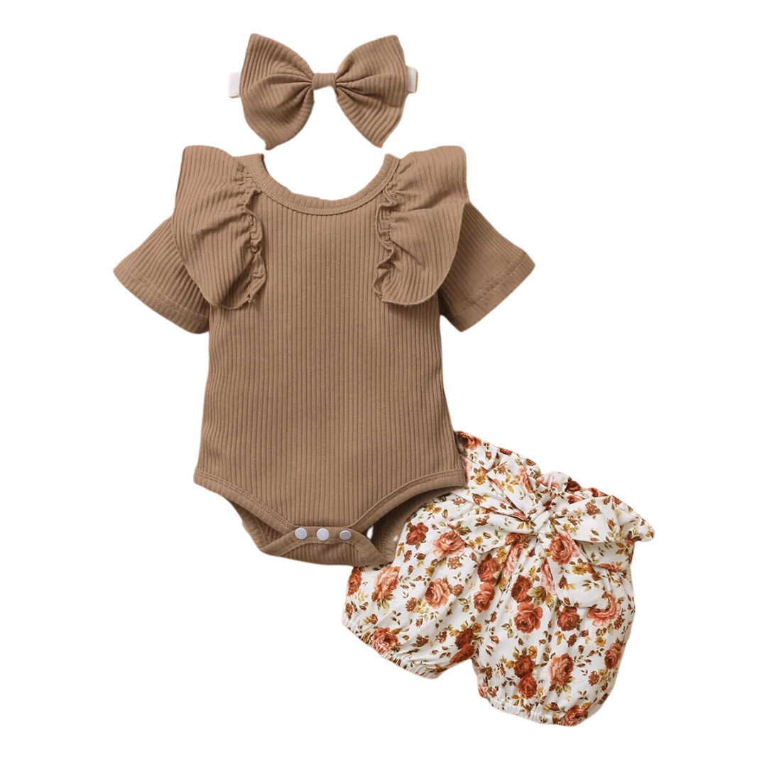 Ruffle Bodysuit & Printed Shorties | Brown