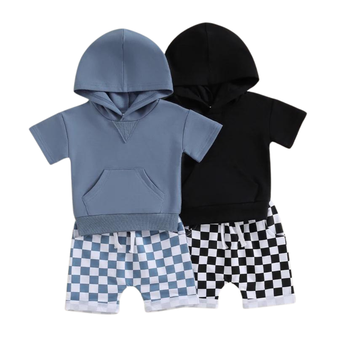 Check Shorts Hoodie Set | 2 Colours