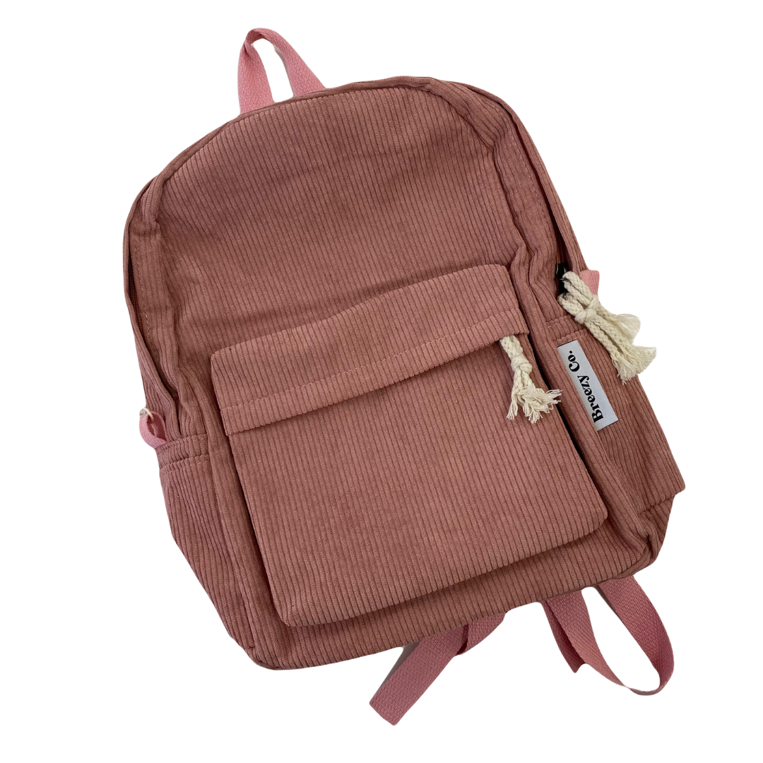 Breezy Co. - Personalised Corduroy Backpack | Dusty Pink (PRE ORDER 29/12)