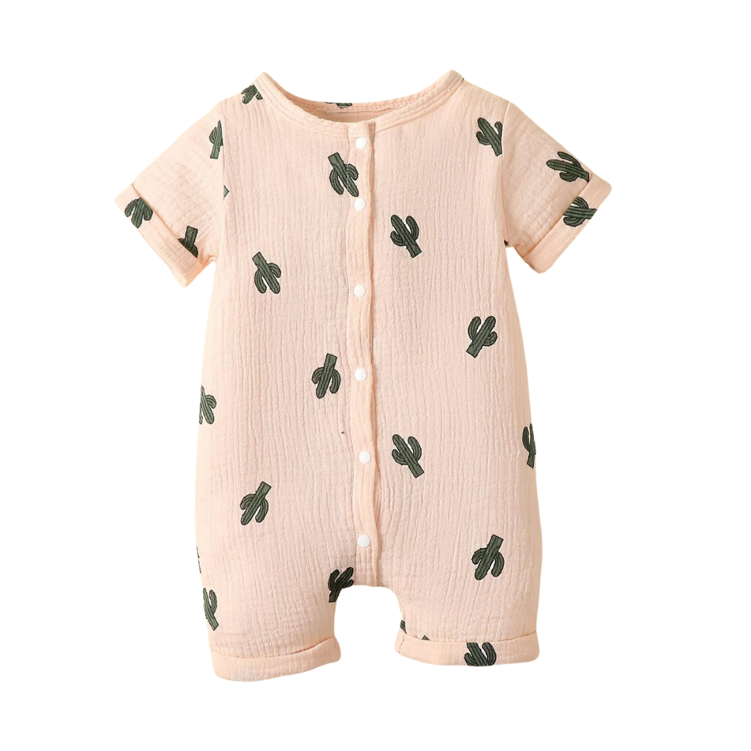 Cactus Muslin Cotton Romper | Pink