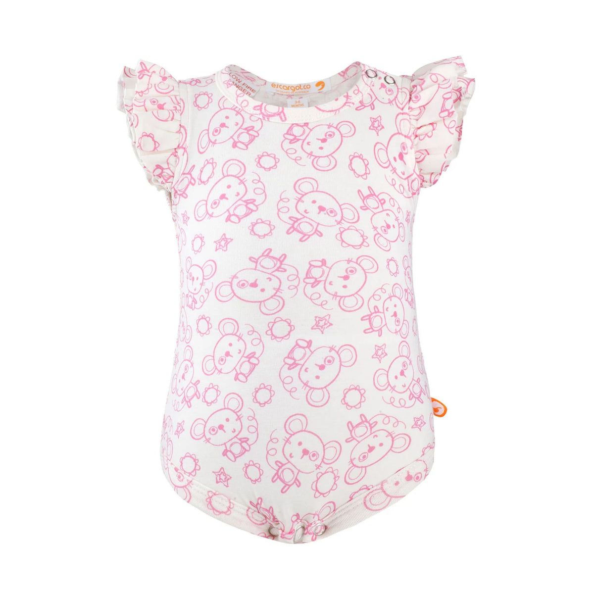 Sparkle Creative - Milk Cotton Frill Sleeve Jumpsuit | Pink Mouse Print