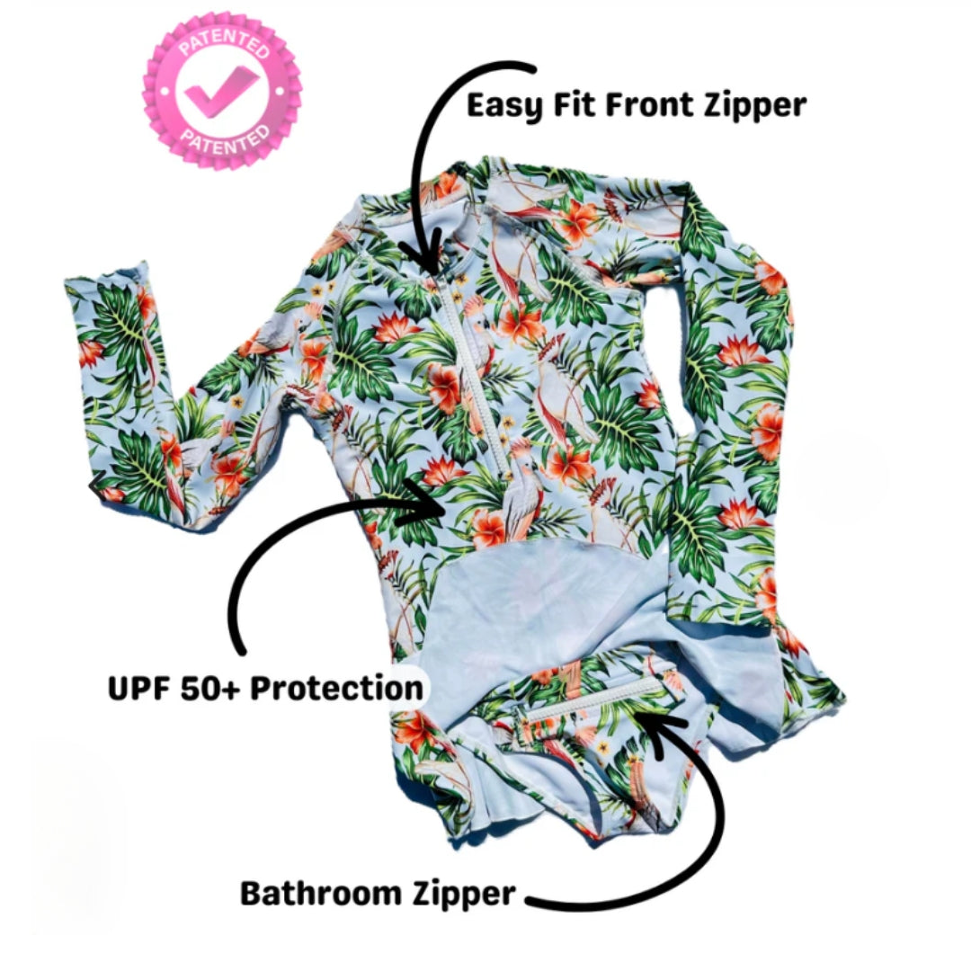 ZipMAE Swimwear - Girls Long Sleeve Swim Suit | Wild Wings