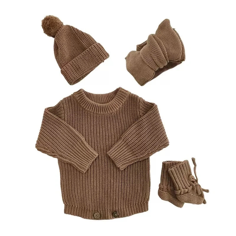 Breezy Co. - Unisex Knit Romper & Accessories Bundle | Brown