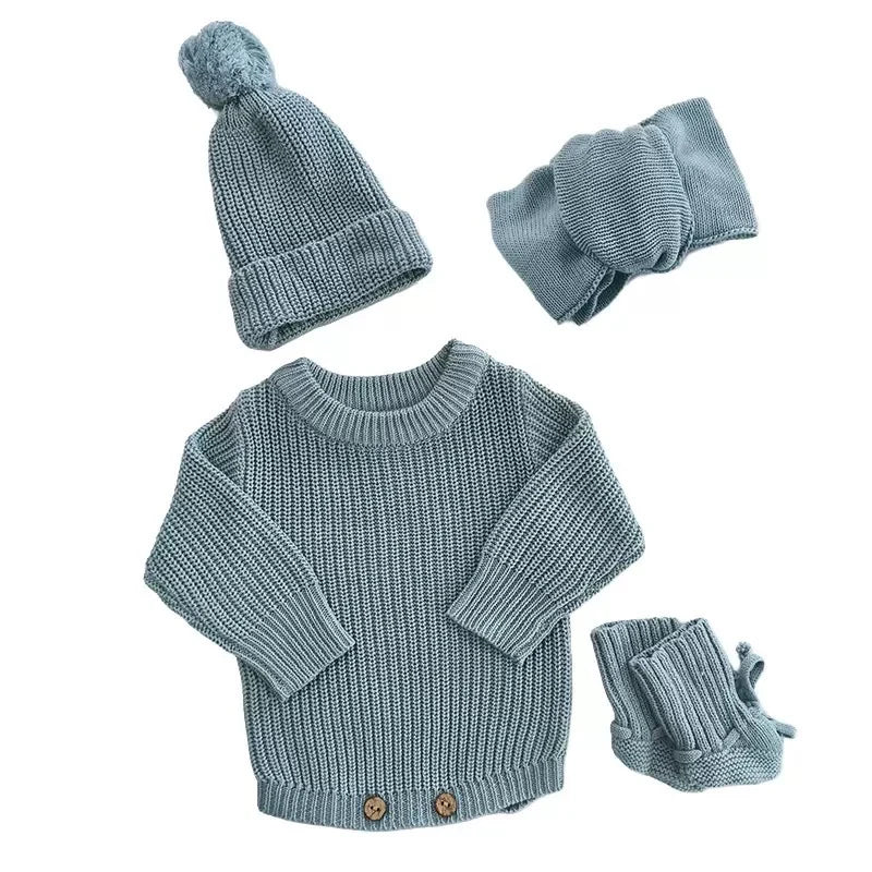 Breezy Co. - Unisex Knit Romper & Accessories Bundle | Blue