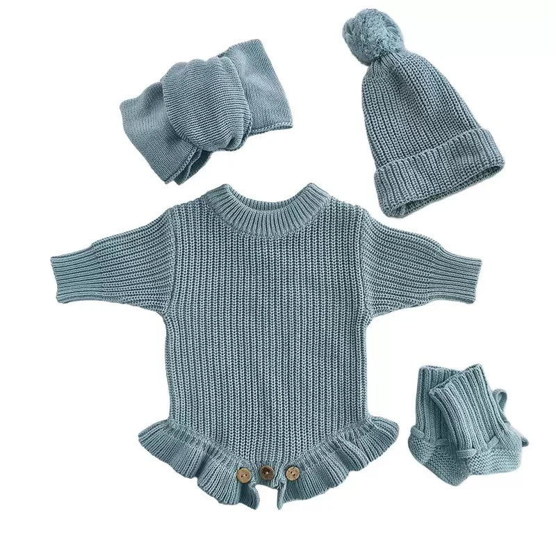 Breezy Co. - Frill Knit Romper & Accessories Bundle | Blue