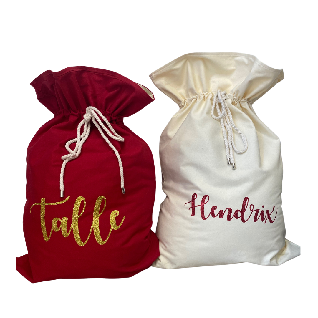 MLW By Design - Personalised Glittery Santa Sacks | 2 Colours