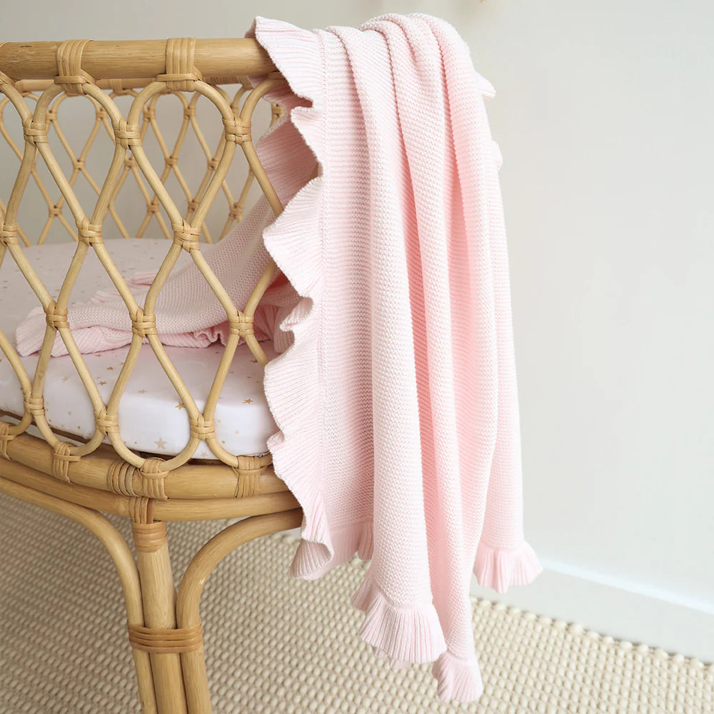 Snuggle Hunny Kids - Ruffle Knit Baby Blanket | Blush Pink