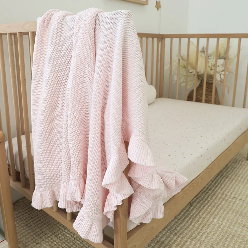 Snuggle Hunny Kids - Ruffle Knit Baby Blanket | Blush Pink