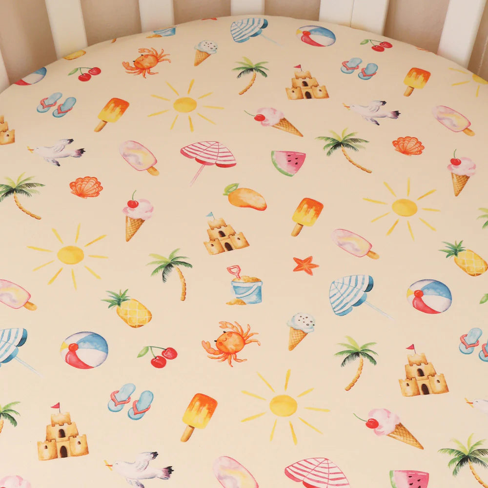 Snuggle Hunny Kids - Organic Fitted Cot Sheet | Beach Fun