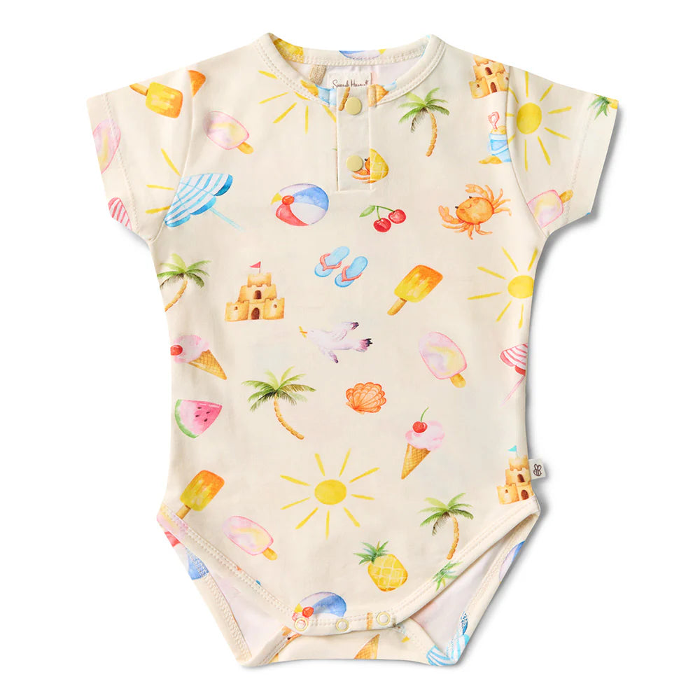 Snuggle Hunny Kids - Short Sleeve Organic Bodysuit | Beach Fun