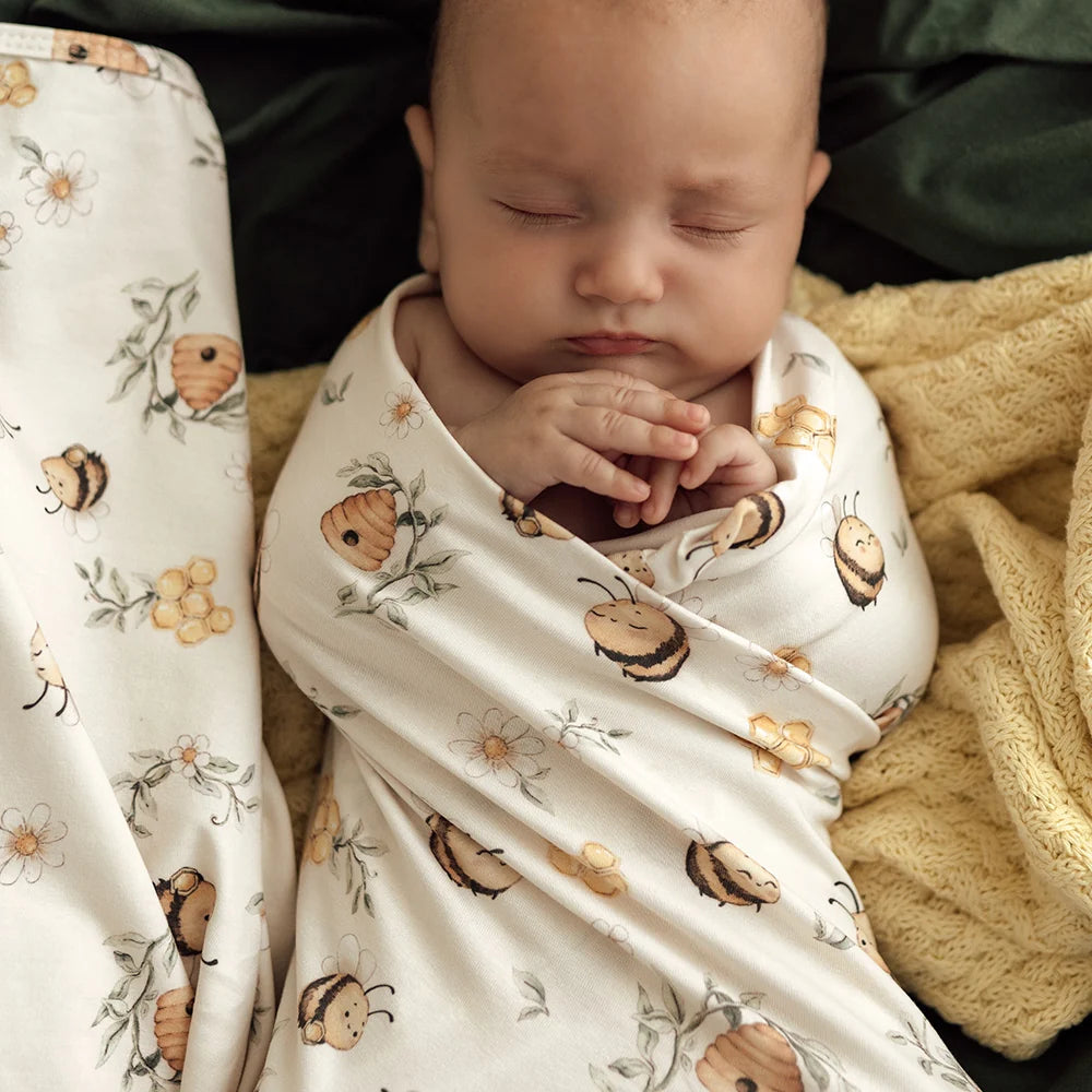 Snuggle Hunny Kids - Organic Baby Jersey Wrap & Beanie Set | Bumblebees
