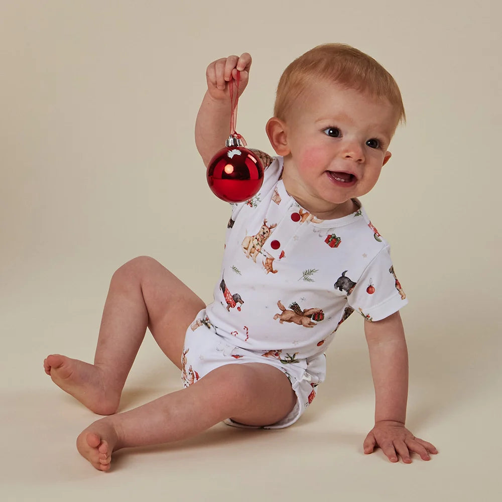 Snuggle Hunny Kids - Christmas Pups Short Sleeve Organic Bodysuit