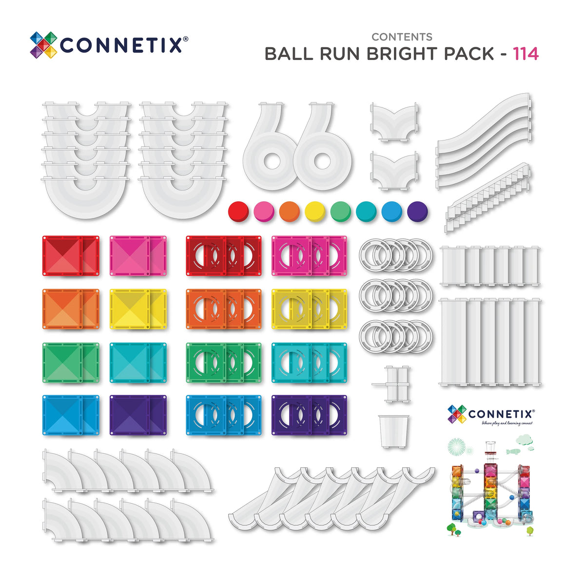 Connetix Tiles - 114 Piece Ball Run Bright Pack