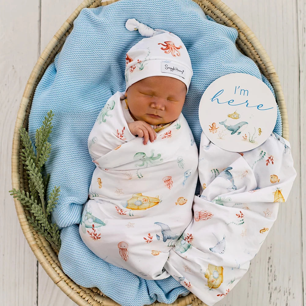 Snuggle Hunny Kids - Organic Baby Jersey Wrap & Beanie Set | Little Subs