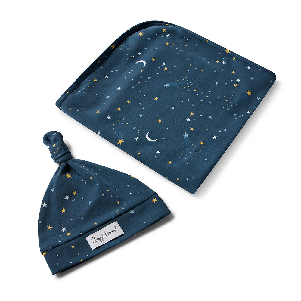 Snuggle Hunny Kids - Organic Baby Jersey Wrap & Beanie Set | Starry Night
