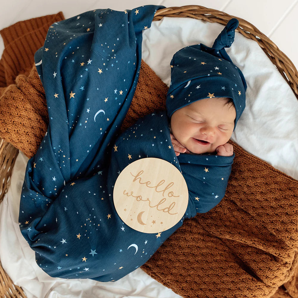 Snuggle Hunny Kids - Organic Baby Jersey Wrap & Beanie Set | Starry Night