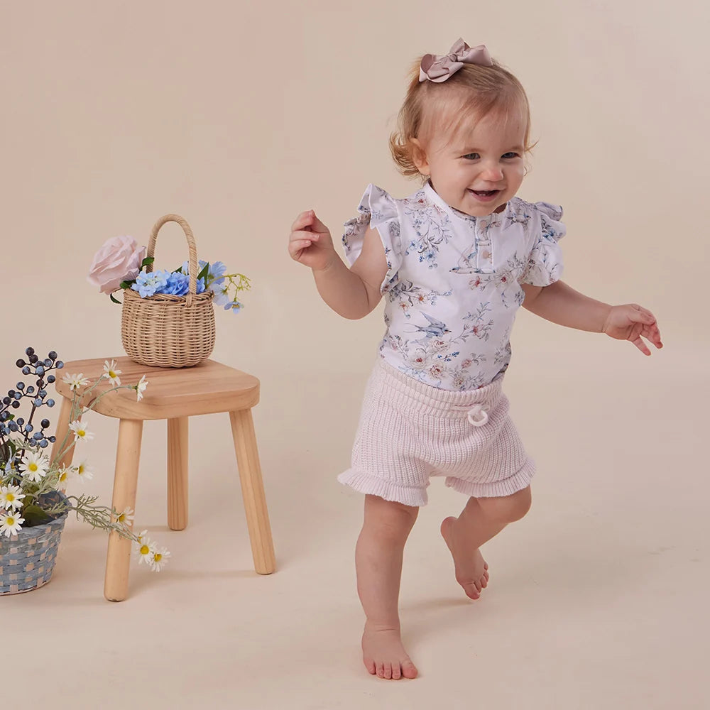 Snuggle Hunny Kids - Short Sleeve Frill Organic Bodysuit | Sweet Swallows
