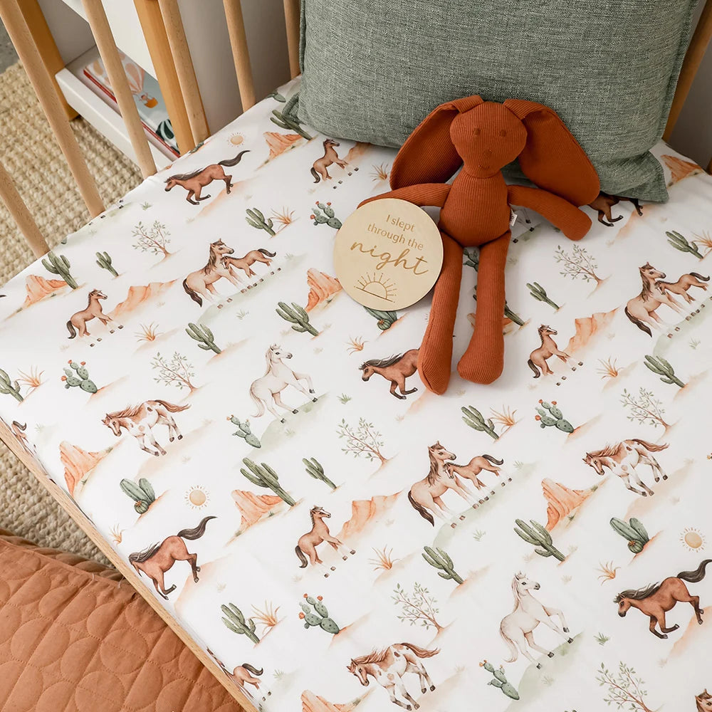 Snuggle Hunny Kids - Organic Fitted Cot Sheet | Wild Horses
