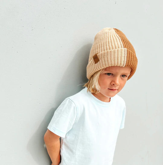 Mini Maxwell - 2 Tone Knit Beanie Tan/Beige