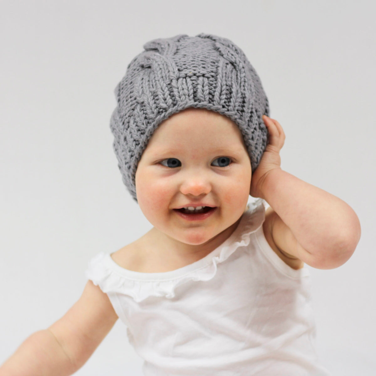 Tinker Tot Baby - Handmade Crochet Beanie – Classic Grey-Twist Gumnut