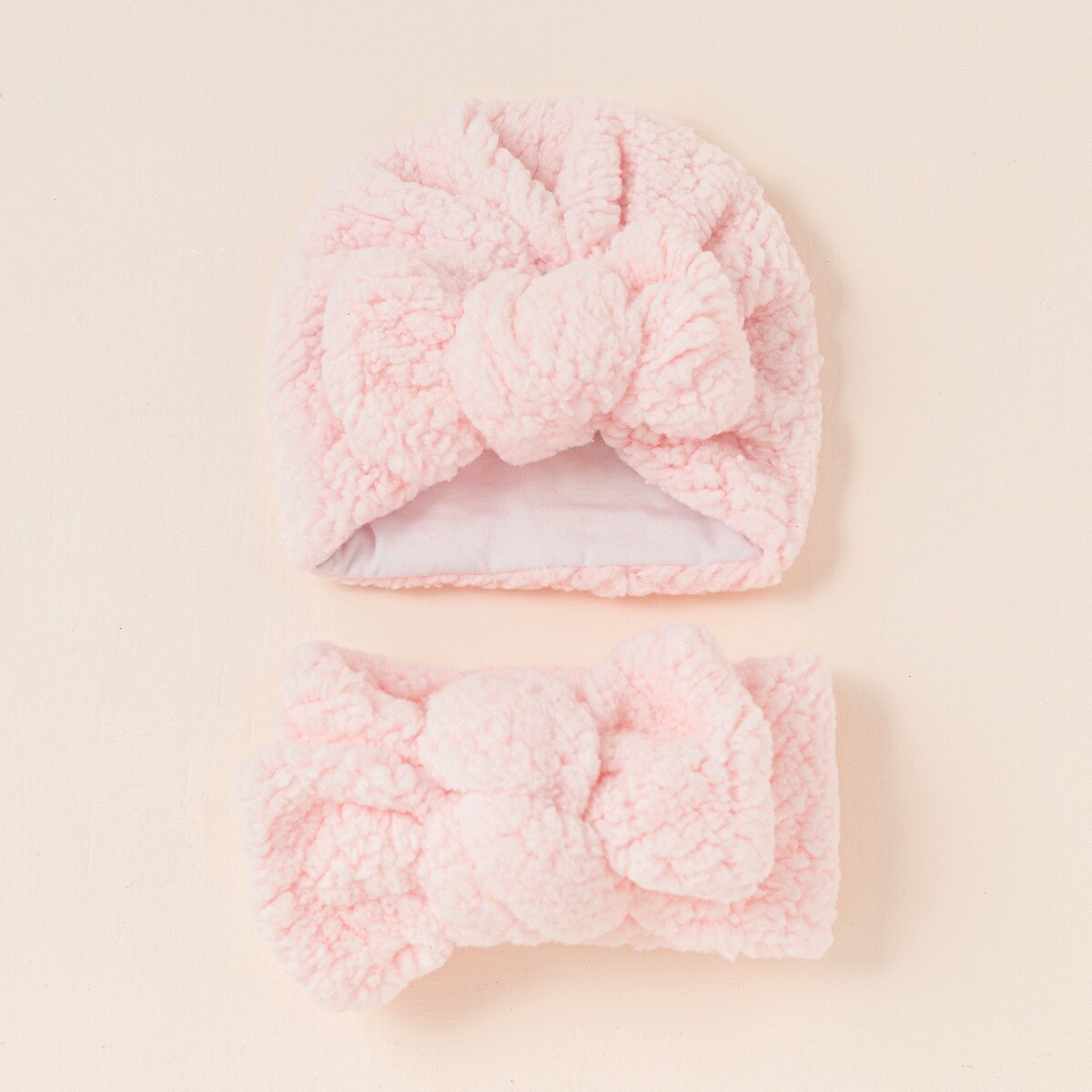 Luxe Fluffy Oversized Headwrap & Bow Beanie | Pink