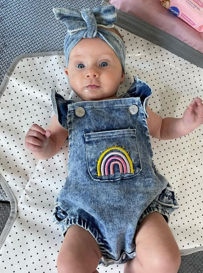 Rainbow Denim Romper