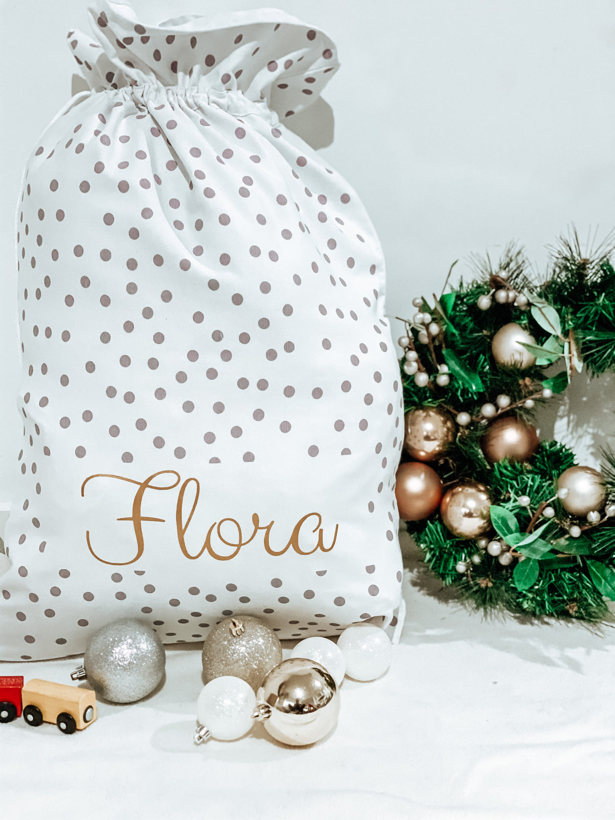Little Wolfie - Grey Polka Dot Personalised Christmas Santa Sack