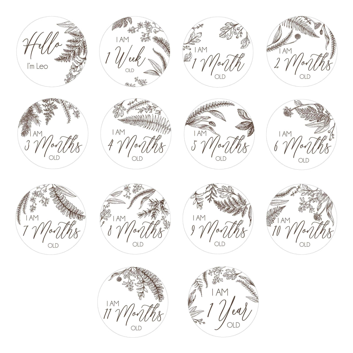 CMC GOLD - Personalised Foliage Milestone Cards (set of 14)