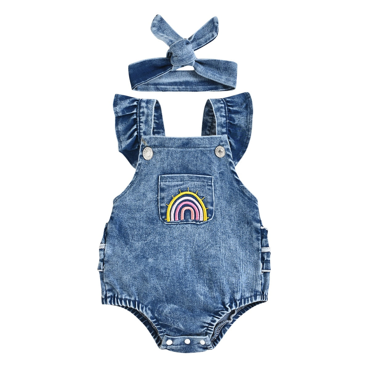 Rainbow Denim Romper