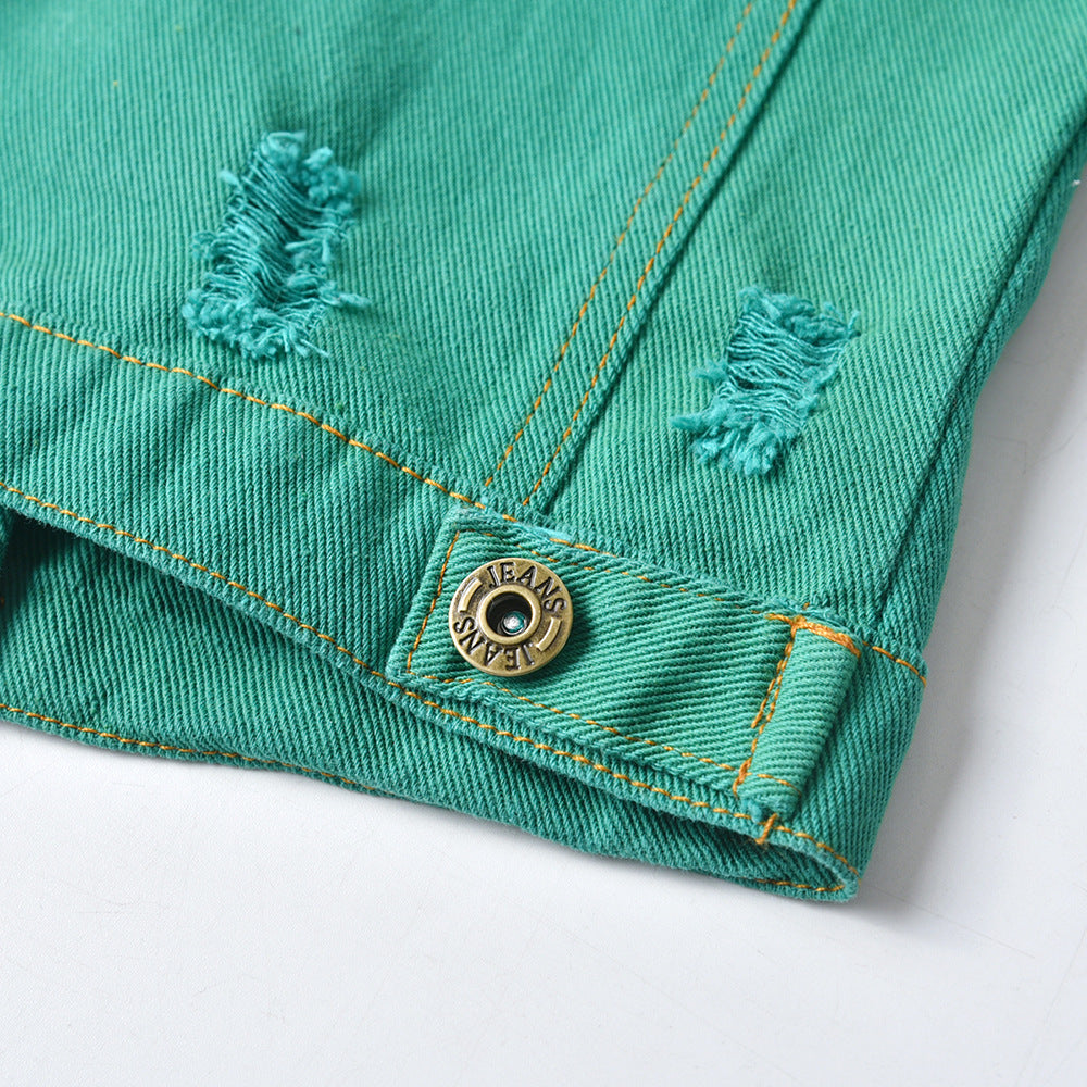 Distressed Denim Jacket | Green